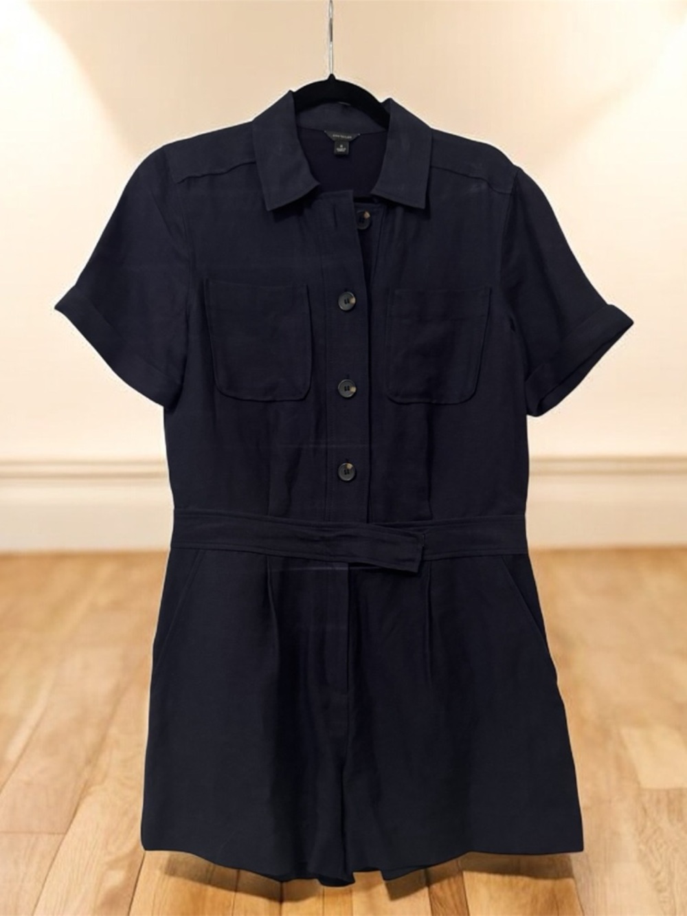 Ann Taylor Navy Short-Sleeve Utility Romper